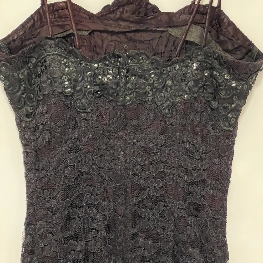 Jessica McClintock Gunne Sax Black Lace Sequin Midi Dress Gothic Romantic 9/10 - Picture 3 of 11